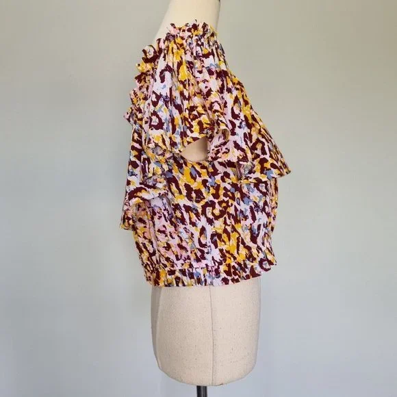 Tigerlily Talor Multicolour Leopard Print Off The Shoulder Peasant Top Size L XL - Picture 4 of 9